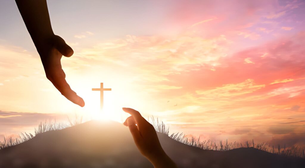 A hand stretched out to receive another hand 